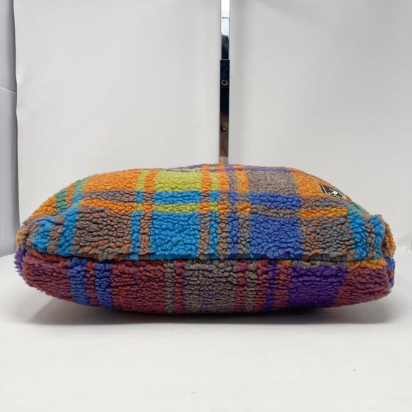 Fluffy Teddy Fur Tote Bag Orange Purple Plaid Retro‎ Shopper Orange Purple Blue - Picture 6 of 8